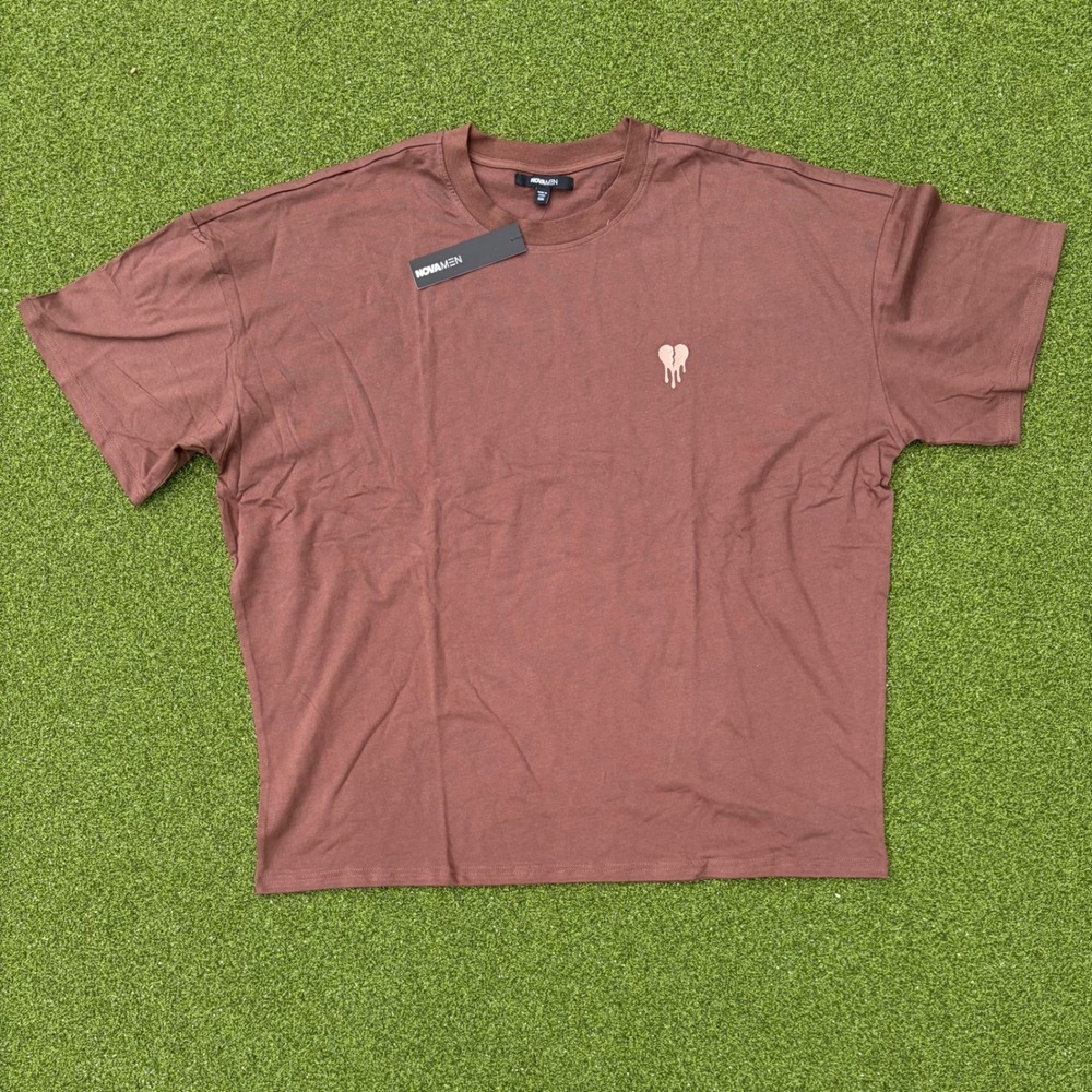 Fashion Nova Men Melting Heart Graphic Tee Brown Short Sleeve Boxy Shirt XXXL